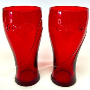 Set of 2 embossed  red “Coca Cola” drinking glasses